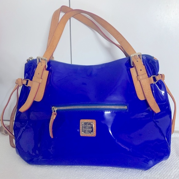 Dooney & Bourke Royal Blue Satchel Tan handbag, Preloved, Red inside lining - Picture 2 of 10
